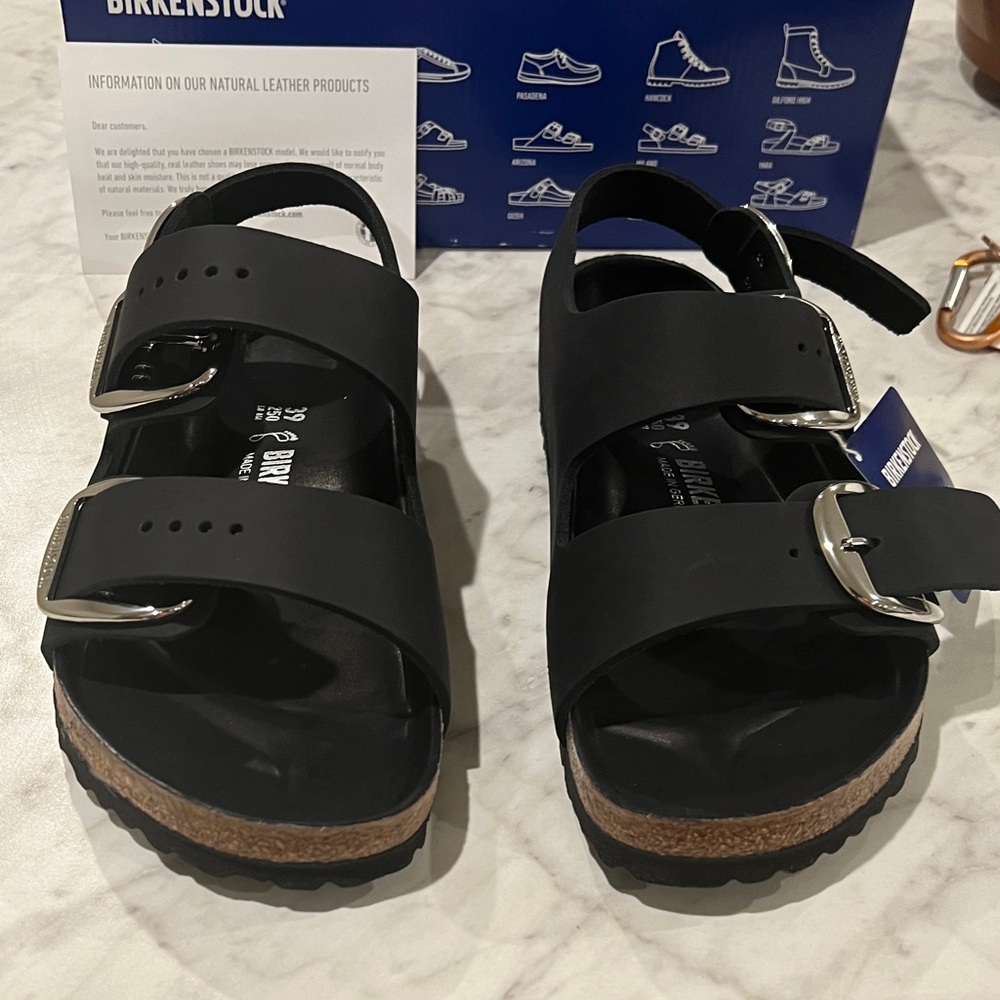 Birkenstock Women's Black Sandals with Silver Buckles